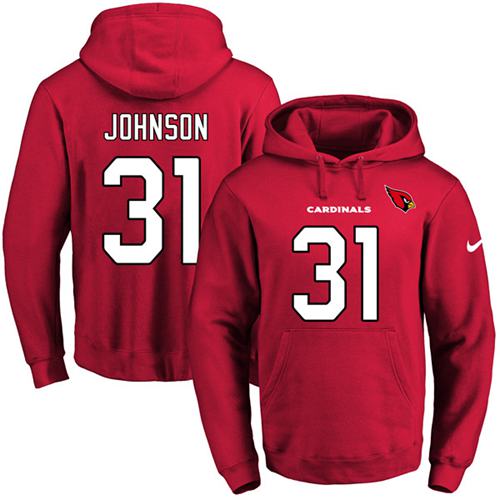Nike Cardinals #31 David Johnson Red Name & Number Pullover NFL Hoodie - Click Image to Close